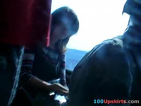 Nylons hid up her petticoat