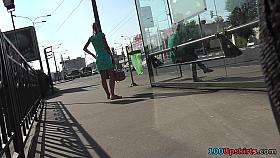 Green dress of the model babe lets enjoy her upskirts
