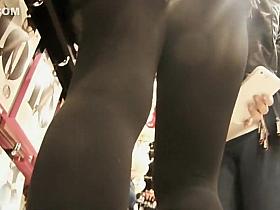 Hot girl in stockings and shorts