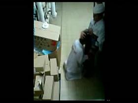 Filming bakkery co-workers through the security cam