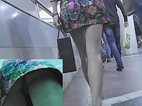 Gal on the escalator wicked up petticoat