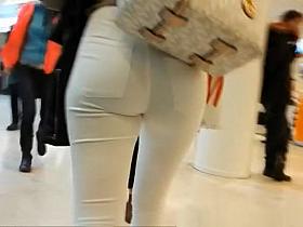 Nice tight ass in tight white jeans pants