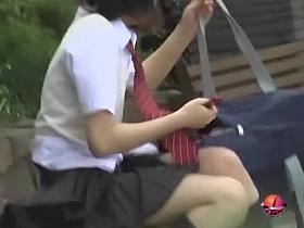 Boob sharking evolves into rough tit sucking on the bench