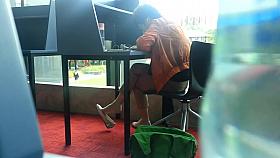 Candid Asian MILF Shoeplay Dangling Feet at Library