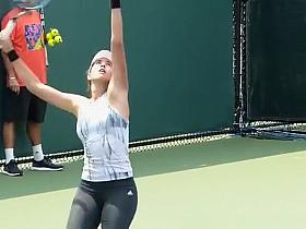 Tennis player wearing spandex pants