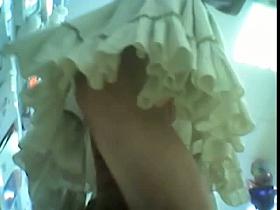 White tall & xxxl blonde in a beige skirt with a huge ass shopping