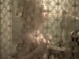 Peeping on girl's tits while she grooms