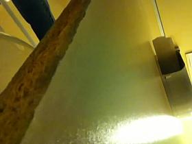 Amateur tan ass voyeured on toilet cam from above and below