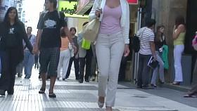 horny ass chick street candid dark curly hair in tight trousers