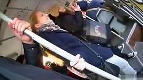 Cock out on the train just inches from her hand