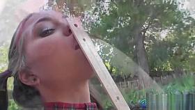 Horny Slut gets lucky with two BBC's