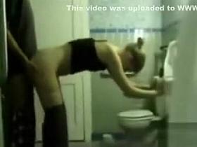 Amateur girlfriend with tight body fucked in bathroom