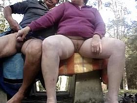 Masturbating jointly outdoors on a juicy day