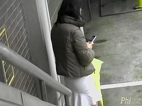 Leggy black-haired oriental slut making sounds during sharking meeting