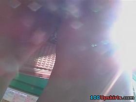 Blond upskirt gal in mini costume