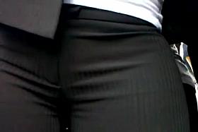 Candid Latina Black Pants Crotch Shot