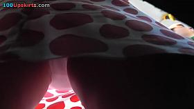 White panty on cunt up polka dot petticoat