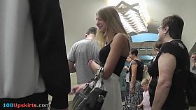 G-string upskirt clip of a blonde coming down on stairs