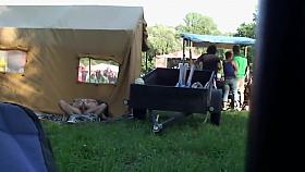 Good looking fangirl gets rammed behind a tent at the open air party