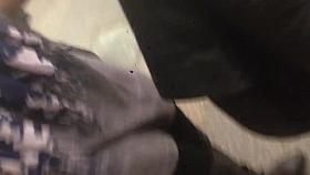 cumshot on girl in leather jacket and showing it to her