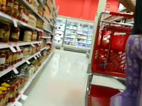 Woman in purple leggings with nice ass