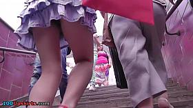 Hawt upskirt beauty in depraved pink heels