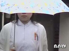 Rain and no panties sharking for a hot and sexy Asian girl