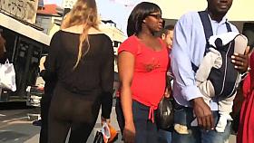 See-thru thong in yoga pants walking the street