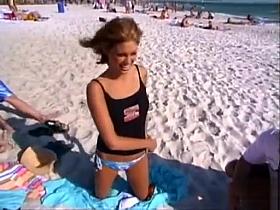 Hot bikini babe shows group of guys her tits