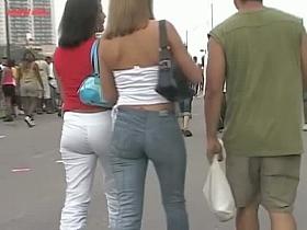 blonde hot chick and girlfriend street candid perfect ass