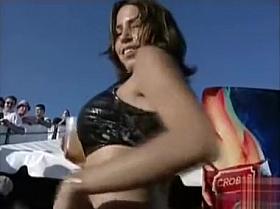 Dancing bikini babes are sexy at an outdoor party