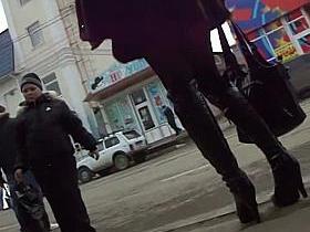 Very sexy girls in boots and stockings up skirt view