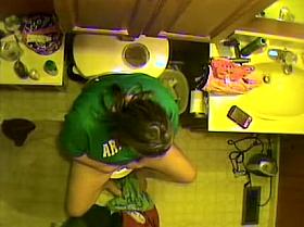 Spying on her pissing and checking pussy