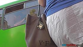 Hot upskirt porn with sexy gal in a public place