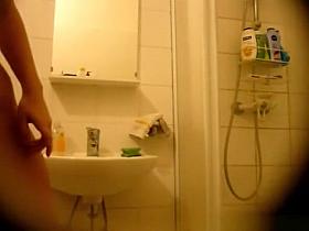 Blonde chick with great body spied in bathroom