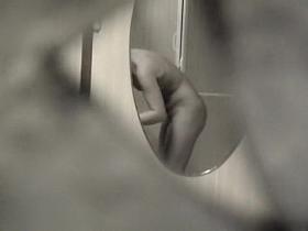 Black and white shower cam vid with no panty and topless gal