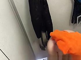 Voyeur in pool cabin films woman