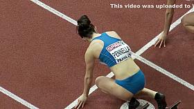 Ravishing Italian sportswoman runs on the athletic track