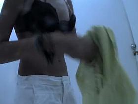 Tight body teen spied in beach cabin