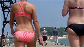 Candid Beach Bikini Ass Butt West Michigan Booty Pink