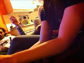 Someone is filming the nice cleavage of a sexy gal