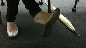 Candid Teen Shoeplay Dangling Close-Up College Library Feet
