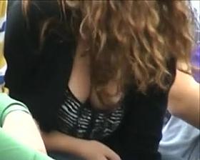 Legal Age Teenager whore public downblouse ASTOUNDING breasts jiggle at end!