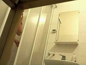 Window peep on blonde's shower