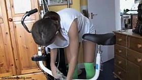 Downblouse view of her tits as she cleans