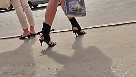 Sassy golden-haired in outdoor upskirt vid