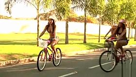 Latina ladies tease hot bodies outdoors