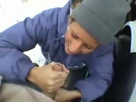 Couple sex play in the snow