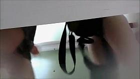 Chick wears bikini in beach cabin