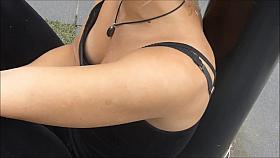 Sneaky Look At Blondes Tits